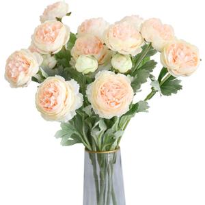 6PCS Artificial Ranunculus Flowers with Real Touch Stem Silk Ranunculus Flowers for Household Arrangement (Champagne)