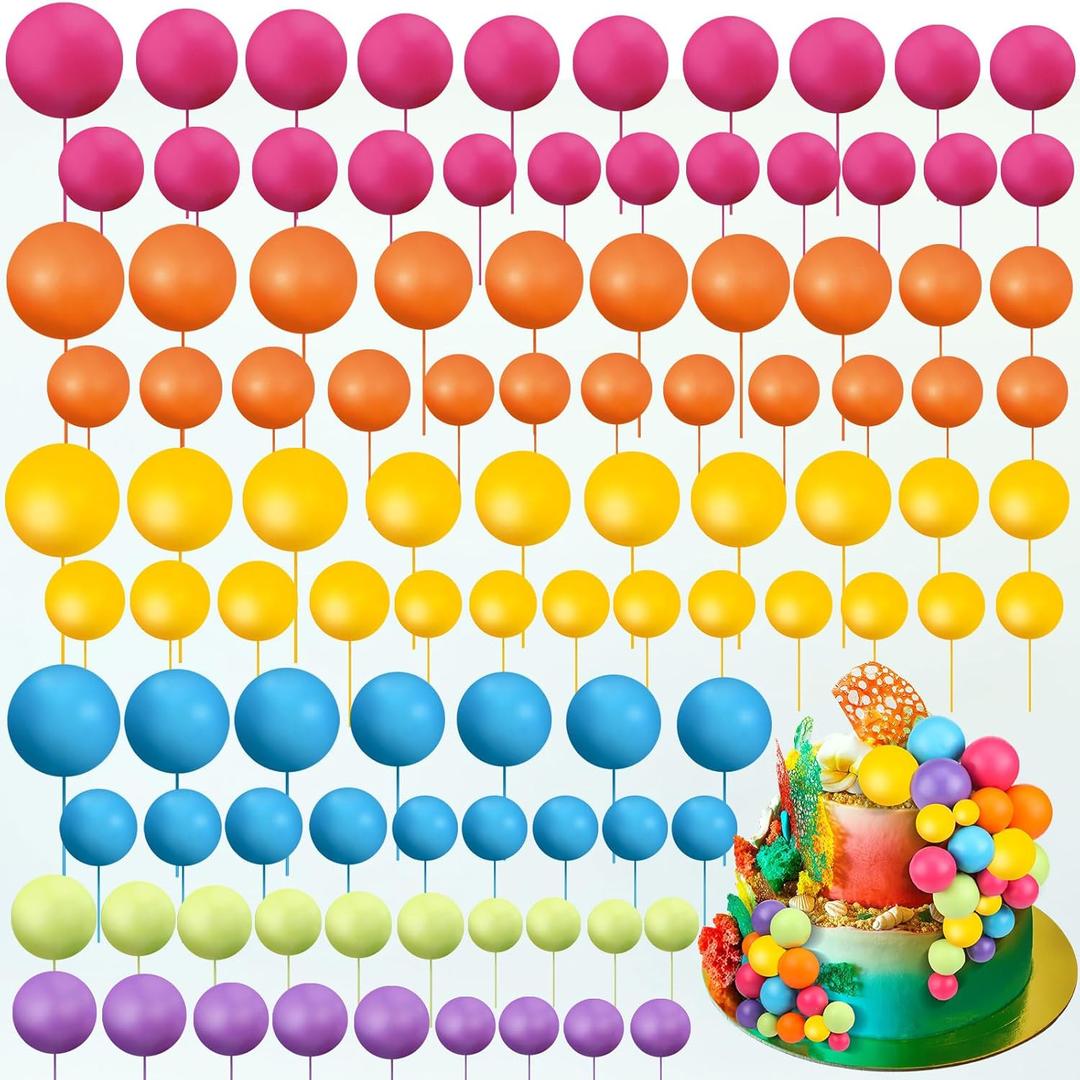 108 Pcs Balls Cake Topper DIY Cupcake Insert Foam Balloons for Cake Baking Wedding Anniversary Birthday Decoration(Sweet Colors,Multi Sizes)