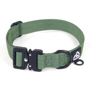 Dog Collar for Large Dogs - Adjustable, Chew Proof Nylon Collar with Metal Quick Release Buckle and D-Ring for Dog Tags (Dark Green, L) (1''Width, Fit 14''-20'')