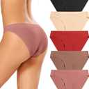 voenxe Women Bikini Underwear, Seamless Breathable Ladies Panties, No Show Comfortable Briefs Undies, Invisible Hipster, 5-Pack (Large)