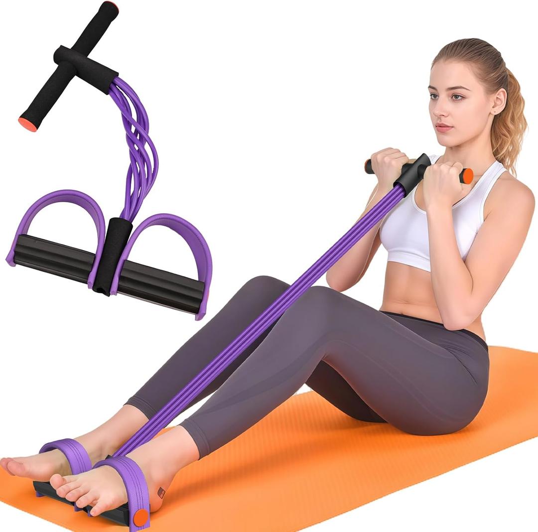Resistance Bands with Handles, 6-Tubes Elastic Foot Pedal Resistance Bands, Natural Rubber Ankle Puller Sit-up Exercise, Multifunction Fitness Bands for Abdomen, Waist, Arm, Leg Stretching Training (Purple)