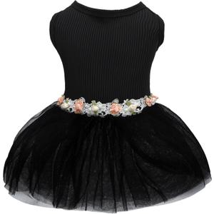 CuteBone Black Tulle Skirt Dog Wedding Bridesmaid Dress for Puppy with Lace Trim at Waist - Comfortable, Stylish, and Perfect for Special Occasions HBQ04S (Small)