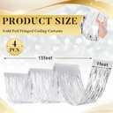 Breling 4 Pcs 15ft Metallic Foil Ceiling Fringe Curtains for Bachelorette Party Decorations, Fringe Ceiling Drapes for Wedding Engagement Bridal Shower Birthday Party Engagement Decor(Silver)
