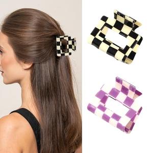 YUEELI 2 PCS x 4 PSCK Checkered Hair Claw Clips for Thin and Medium Fine Hair, Rectangle Hair Clips Y2K Hair Barrettes 90s Hair Accessories for Women, Black and Purple
