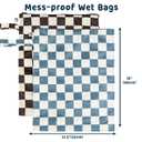 Tiny Twinkle Mess Proof Wet Bags | 2-Pack Reusable Waterproof Wet Bags for Swimsuits | Baby Clothes | Travel & Diaper Bag (Blue, Black Checkers)
