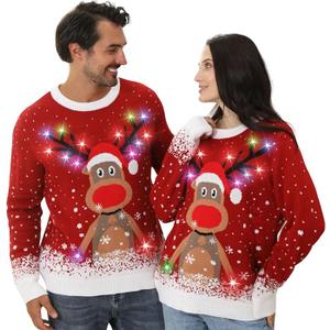 Ugly Christmas Sweater Women Men 2025,Light Up Christmas Sweater for Couples,Funny Reindeer Xmas Tacky Pullover Cute (L)