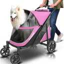 Petbobi Dog Stroller for Large & Medium Dogs - Easy Fold Dual Entry Pet Stroller with One-Foot Brake, All Terrain Wagon Cart with Air Mesh, Ideal for Large Senior Pets up to 80 lbs, Pink