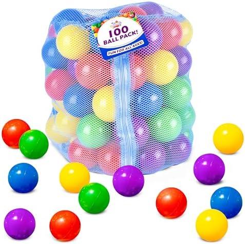 Sunny Days Entertainment 100 Count Multi Colored Play Balls – Phthalate and BPA Free Non-Toxic Crush Proof Plastic Ball Pack - Balls for Toddler Ball Pit in Reusable Storage Bag with Zipper