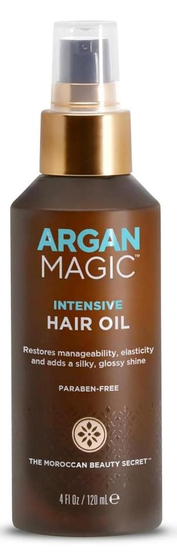 Argan Magic Intensive Hair Oil - Restores Manageability and Elasticity | Adds Shine and Gloss | Controls Frizz | Made in USA, Paraben Free, Cruelty Free (4 oz) (4 Fl Oz (Pack of 1))