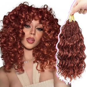 Gowit Pre Looped Deep Wave Crochet Hair 12 Inch 7 Packs Short Curly Reddish Brown Pre Twisted Ocean Wave Deep Twist Crochet Braids Synthetic Braiding Hair for Black Women