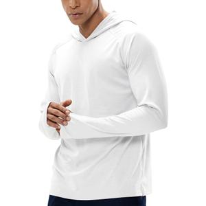 MIER Men's UPF 50+ Sun Protection Hoodie Long Sleeve SPF Fishing Hiking Running Thumbhole Shirts Hooded Quick Dry Lightweight (Large, White - With Hood)