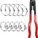 CV Boot Clamp Plier with 10PCS 304 Stainless Steel Crimp Bands, 5PCS Small and 5PCS Large Universal Adjustable Drive Shaft Drive Shaft Joint Boot Crimp Clamps for Most Cars