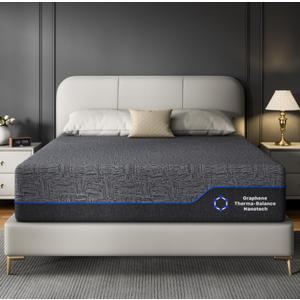 Marsail 12″ Queen Mattress, Medium Firm Plus Memory Foam Mattress with Graphene Fabric and Cooling Gel, CertiPUR-US Certified, Fiberglass-Free,Pressure Relief and Deep Sleep