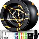 MAGICYOYO N11 Professional Unresponsive Yoyo N11 Dual Purpose Alloy Trick YoYo Ball (Black with Golden) with Bag, Glove, 12 Yoyo Strings and Responsive Bearing Kit