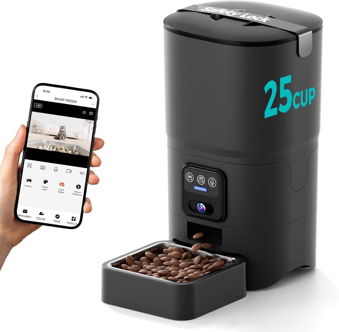 PAPIFEED Automatic Cat Feeder with Camera, 6L Smart WiFi Cat Food Dispenser for Dry Food, Scheduled Feeding You Can Rely On, 1080P HD Monitoring, App Control, Dual Power Backup