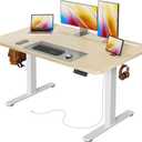 Huuger Electric Standing Desk with Power Outlets and USB-C Port, 47 X 24 Inch Height Adjustable Desk, Sit Stand Desk for Home Office, Computer & Gaming Desk with 4 Presets, Stable Steel Frame, Marple, 47.2 x 23.6 inch