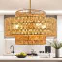 20 Large Boho Rattan Chandelier, 4-Light Hand Woven Pendant Light Fixture, Upgraded Farmhouse Hanging Ceiling Light for Dining Room, Kitchen Island, Living Room, Bedroom, Entryway, Foyer