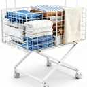 Rolling Laundry Basket with Wheels, 80L Wire Laundry Hamper with Lockable Casters, Sturdy Metal Cart for Clothes Storage, Ventilated Rolling Bin for Bathroom Bedroom (White)