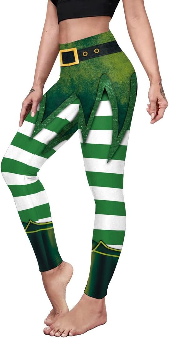 color cosplayer St. Patrick's Day Leggings Shamrock Stretchy Tights Yoga Pants for Women (Green)