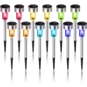 Solar Lights Outdoor Waterproof, Stainless Steel LED Landscape Lighting, Solar Garden Lights Solar Powered, Outdoor Solar Lights for Yard, Pathway, Walkway, Patio, Lawn - 12 Pack ( Multicolor )