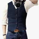 Men's Suit Vests Wool Tweed Vest V Neck Slim Fit Waistcoat Formal Business Retro for Wedding, 4XL.