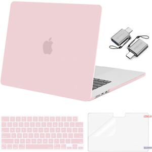 MOSISO Compatible with MacBook Air 13 inch Case M5 2026 M4 2025 M3 M2 2024-2022 A3449 A3240 A3113 A2681, Hard Shell&Keyboard Cover&Screen Film&Type C for MacBook Air 13.6 inch Case, Baby Pink