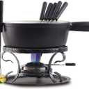 Artestia Cast Iron Fondue Pot Set for Cheese & Chocolate, Fondue Set for 6 with Burner & 6 Forks, Swiss Fondue Pot for Party, Family & Gift, Black