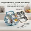 WORTHBUY Microwavable 304 Stainless Steel Bento Box With Utensils, Metal Lunch Container With 3 Compartments, Leak Proof Lunch Box, Portable Concealed Handle, BPA Free, Dishwasher Safe [Planet]