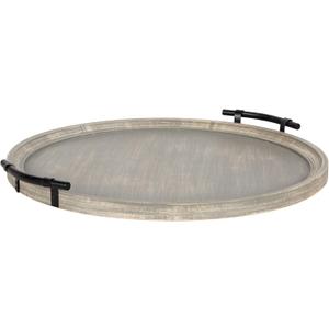 Kate and Laurel Bruillet Farmhouse Wood Round Ottoman Tray; 24 x 22; Rustic Gray; Circle Coffee Table Tray for Living Room Decor or Large Serving Tray