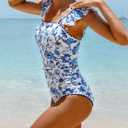 Womens Ruffle One Piece Swimsuits Ruched Tummy Control Bathing Suits Floral Swimwear Blue Floral Large (White, L)