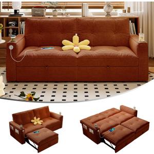KEIKI Convertible Sofa Bed, 3 in 1 Pull Out Couch, 73" Pull Out Sofa Bed with Side Pocket for Living Room, Bedroom, Small Space, Orange