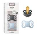 BIBS Pacifiers - Supreme Collection | BPA-Free Symmetrical Nipple | Natural Rubber Latex | Made in Denmark | Set of 2 Iron/Baby Blue Color Premium Soothers | Size 6-18 Months