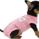 LOPHIPETS Girl Dog Shirts Pajamas for Small Teacup Dog Chihuahua Yorkie Puppy Cat Clothes-Pink Strips/XXS (XX-Small for 0.5-1.2 lbs)