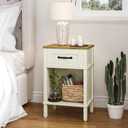 White Farmhouse Nightstand with Drawer, Small Wooden Bedside Table, White End Table, Bedroom Side Table with Storage, Rustic Wood Night Stand LET512WR