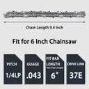 [4 Pieces] 6 Inch Mini Chainsaw Chain 37E Drive Links, 1/4"LP Pitch, .043" Gauge, Replacement Chains for 6-inch Cordless Electric Portable Mini Chainsaw for Wood Branch Cutting
