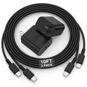 2Pack 45W Super Fast Charging Block and 10ft USB C to C Cable Long,Type C Wall Plug and Android Phone Charger Cord for Samsung Galaxy S25/S24 Ultra/S23+/S22 Plus/S21/S20/Note20/iPhone 17 16 15 Pro Max