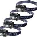 HappyOrange 4-Pack Waterproof LED Headlamp (White and Red Lights), 4 Light Modes Lightweight Headlight for Running, Hiking, Hunting, Fishing, Camping (Black)