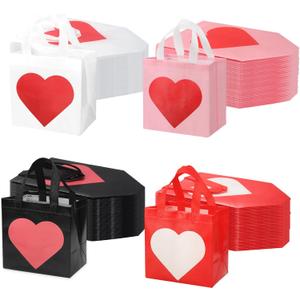 Dapuri 60 Pcs Valentines Day Heart Gift Bags Bulk, Non-Woven Reusable Tote Bags with Handles, Valentine Goody Treat Shopping Bags for Birthday, Wedding, Party Favors
