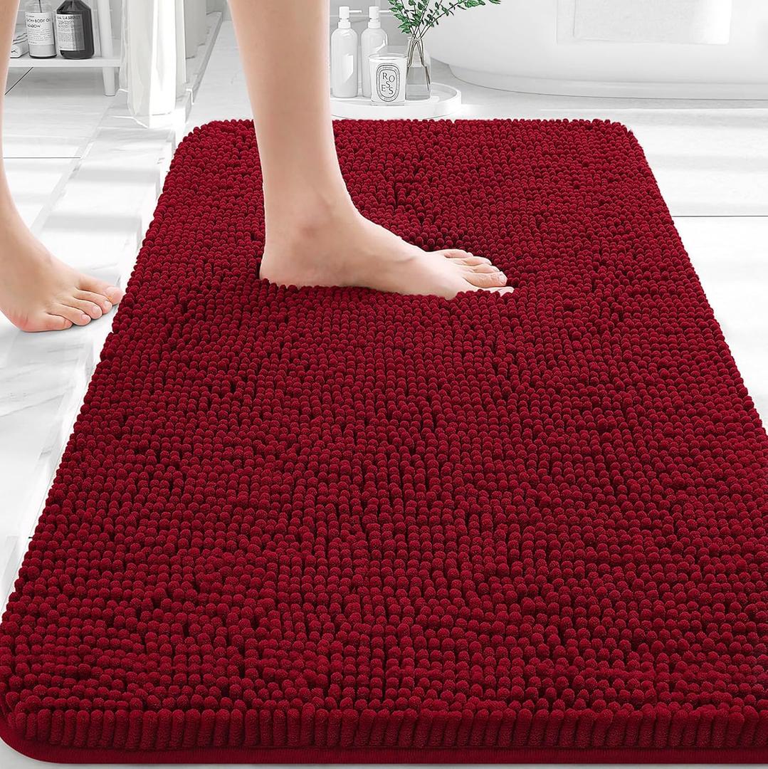OLANLY Bathroom Rugs 36x24, Extra Soft Absorbent Chenille Bath Rugs, Rubber Backing Quick Dry, Machine Washable Bath Mats for Bathroom Floor, Tub and Shower, Home Decor Accessories, Red