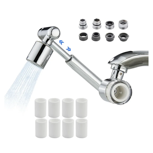 YYKBZ 1440° Rotating Sink Water Filter Faucet Extender Aerator, 2 Mode Swivel For Bathroom/Kitchen Skin Face Eye Wash,Brass Long Arm Extension For Toddlers,Multiple Adapters With 9pcs Filters