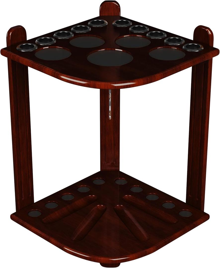 ISZY Billiards Pool Stick Holder - Cue Rack Only - Wood Stand Holds 8/10 Billiard Sticks, a Full Set of Balls & Includes 4 Score Counters - Pool Accessories (Mahogany-Hold10 Sticks)
