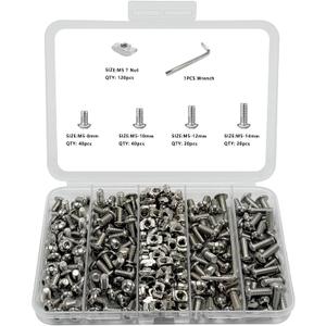 240 pcs M5 T Nut Screws Kit for 2020 2040 2080 Aluminum Extrusion, 120 pcs Silver M5x8/10/12/14mm Hexagon Socket Screws and 120 pcs M5 Drop in T-Nuts with 1 pcs Hex Wrench