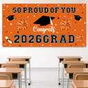 4 x Graduation Decorations 2026 Orange Graduation Banner 66.1" x 33.8" Graduation Backdrop Congrats Grad Banner for Outdoor Indoor High School College Class of 2026 Graduation Party Decorations
