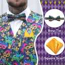 Mardi Gras Vest for Men,Mardi Gras Outfit Vest with Bow Tie,Men Carnival Tuxedo Suit Vests (XXXL)