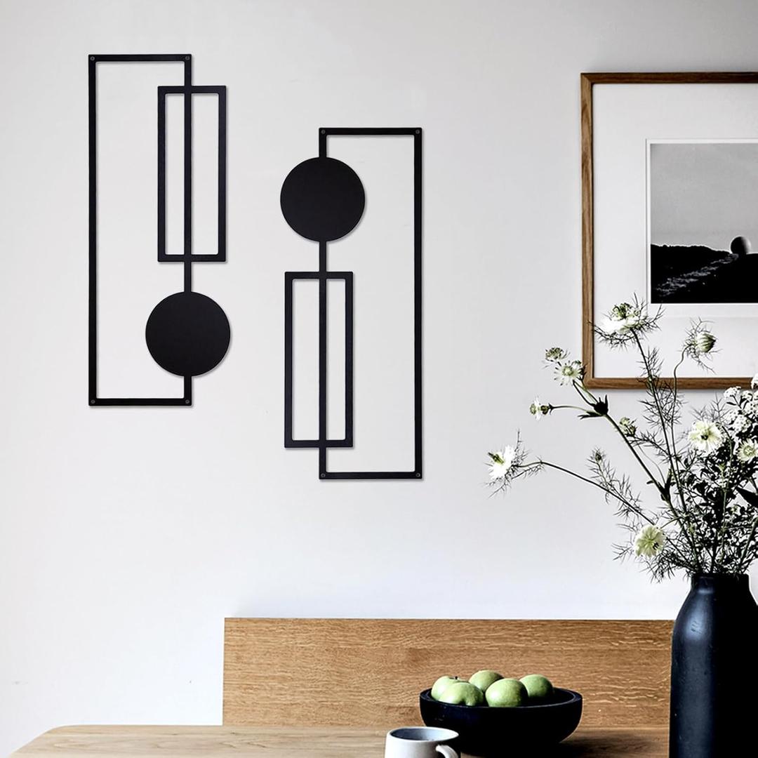 TYLCC Black Metal Wall Decor Modern Abstract Minimalist Geometric Aesthetic Wall Art for Living Room Bedroom Decorations - 2 Pcs (Simple-2)