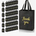 Roowest 50 Pcs Thank You Gift Bags with Handles Bulk Reusable Non Woven Foldable Bag for Wedding Birthday, 10 x 8 x 4 Inch