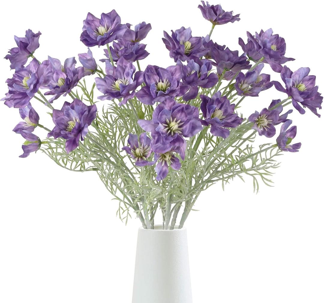 6PCS Cosmos Flowers Artificial Silk Cosmos Flowers 24”Purple Cosmos Artificial Flowers Clematis Silk Cosmos Wild Flowers Long Stem for Wedding Party Kitchens Home Decoration(Purple)