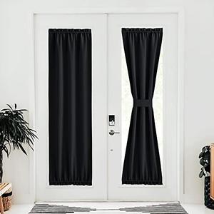 NICETOWN Narrow Door Window Curtain for Kitchen Window,80 Inch Long Blackout French Door Shade for Front Patio, Thermal Insulated Thick Curtains for Home Decor, 1 PC, 25" Wide, Black