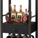 IBUYKE Wine Rack Freestanding Floor, Bar Cabinet for Liquor and Glasses,Coffee Bar Cabinet 4-Tier Wood bar Cabinet,Glass Holder and Storage Drawer for Home Bar Kitchen Living Room,Black UTMJ905B