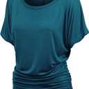 Made By Johnny Women's Casual Solid Short Sleeve Boat Neck/V Neck Dolman Top T Shirt with Side Shirring